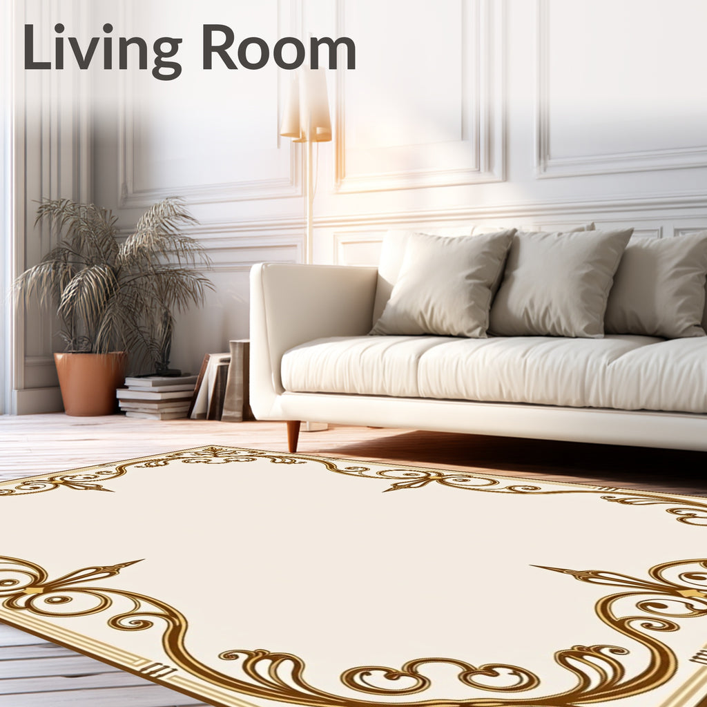 Ornate Brown Scrollwork Border Rug