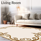 Ornate Brown Scrollwork Border Rug