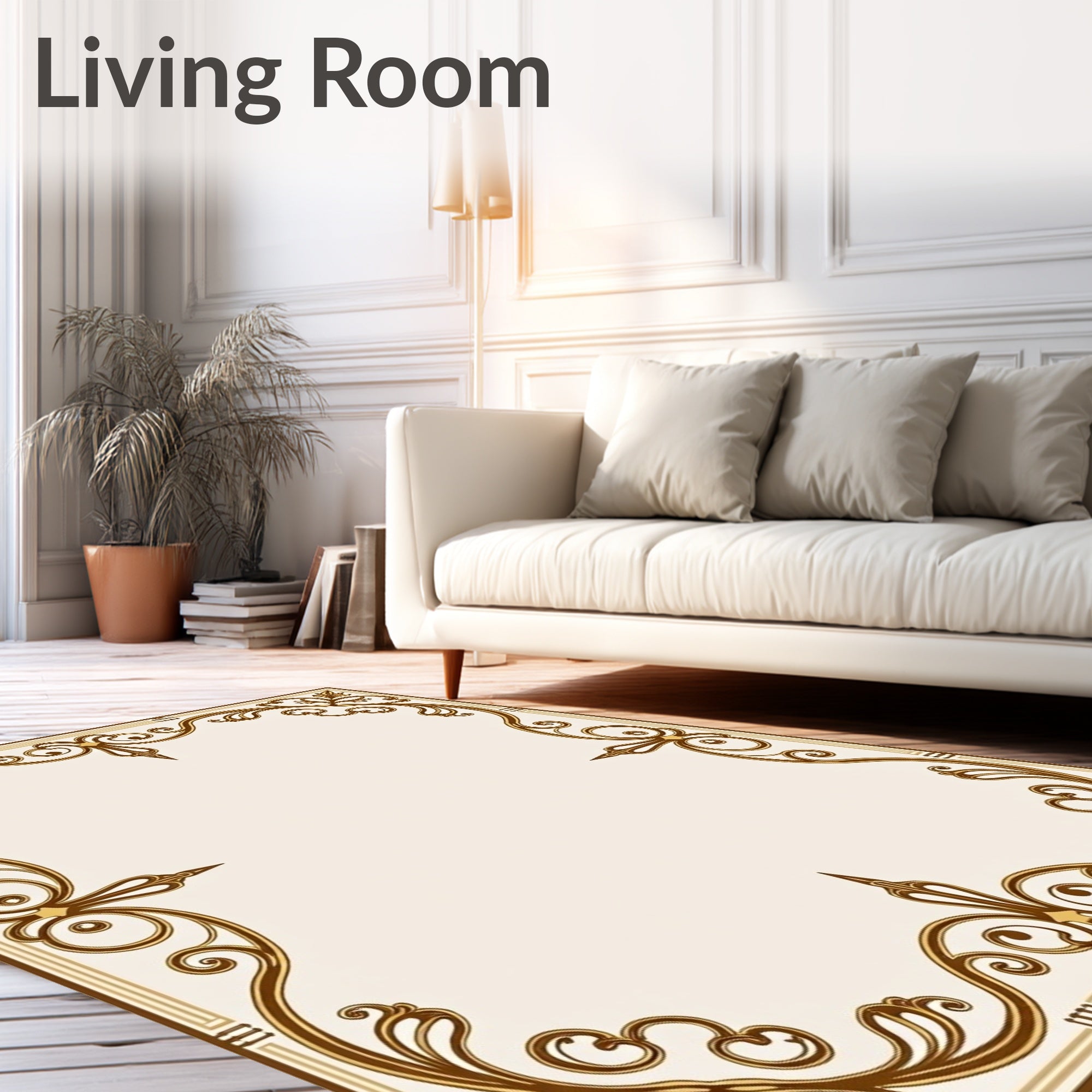 Ornate Brown Scrollwork Border Rug