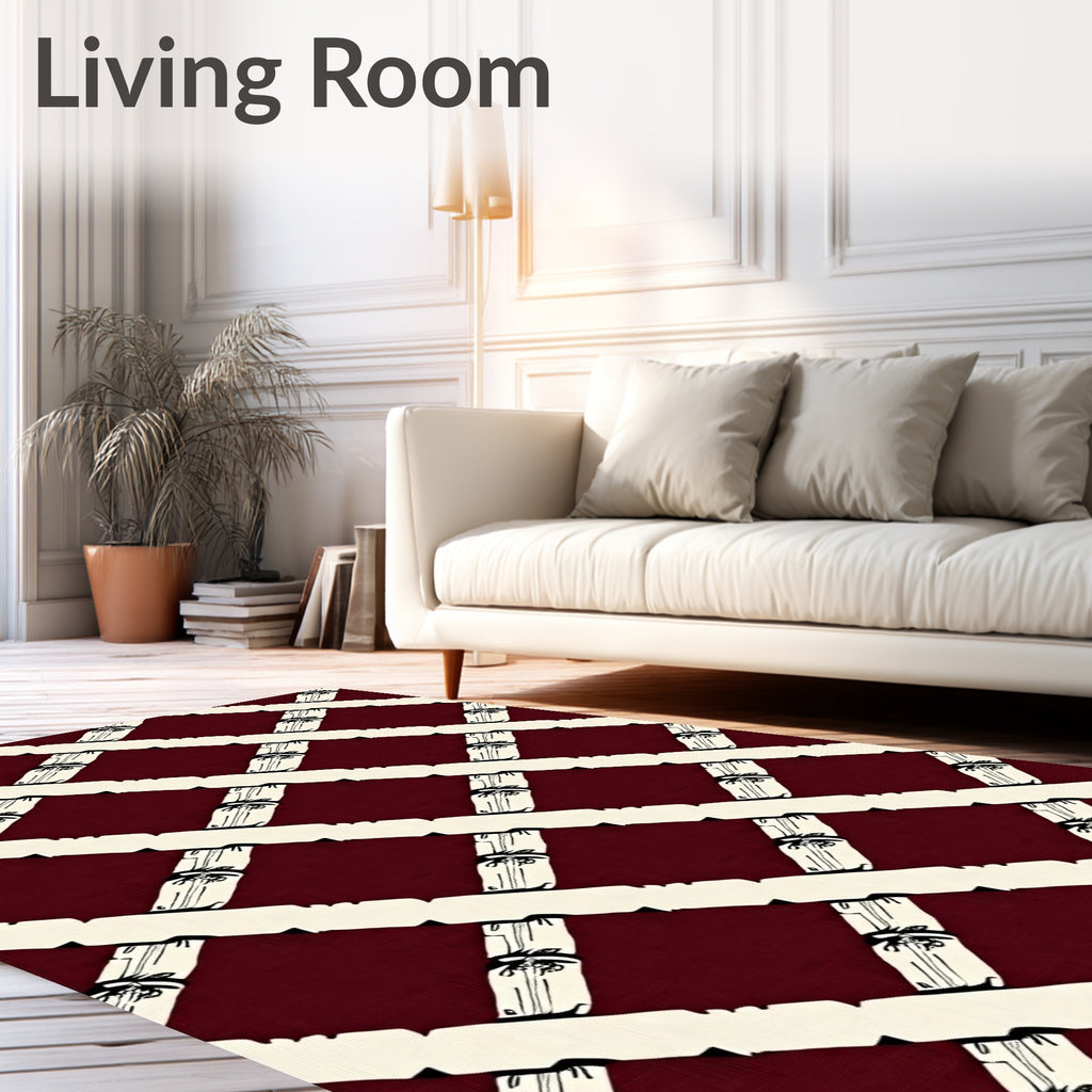 Crimson Lattice Scrollwork Rug