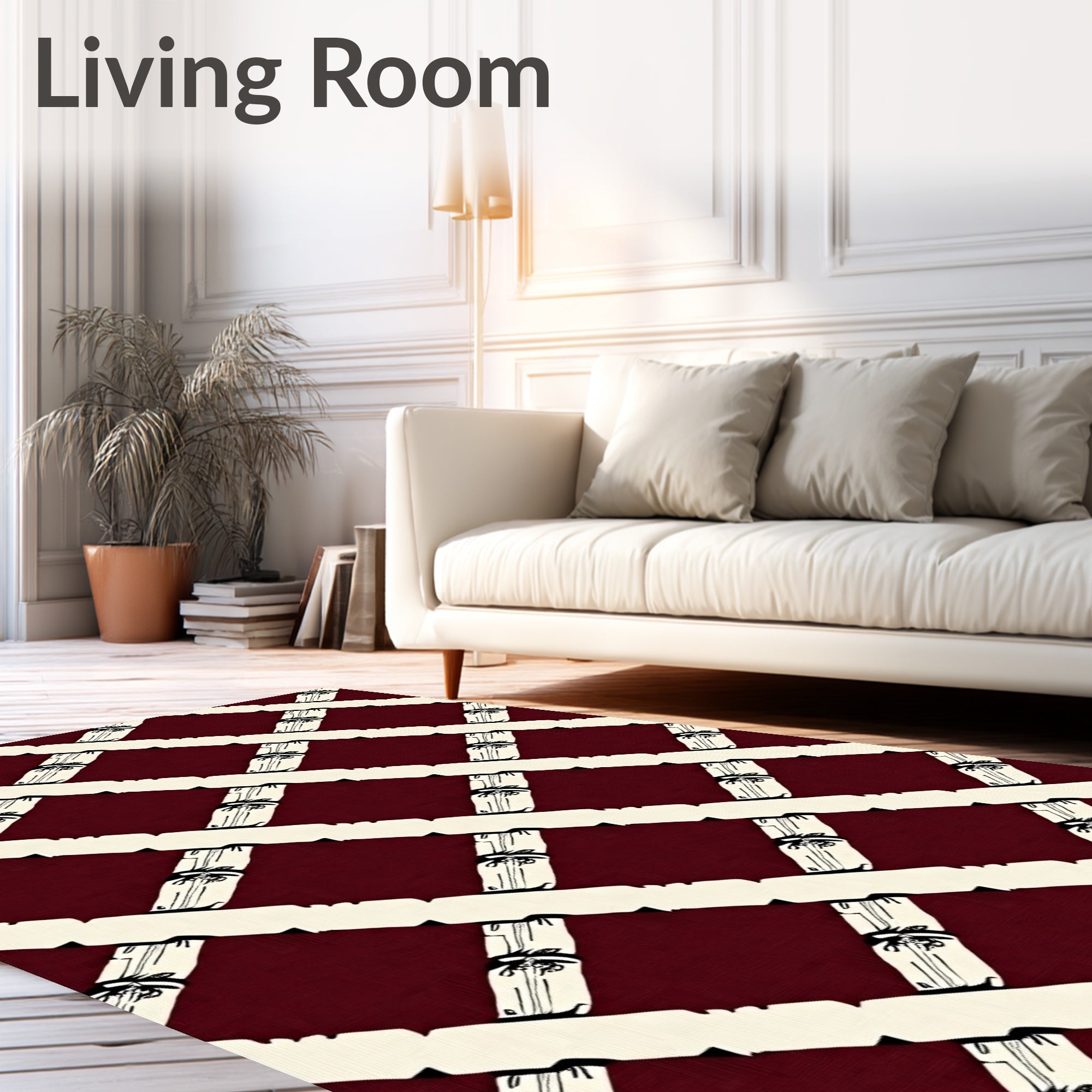 Crimson Lattice Scrollwork Rug