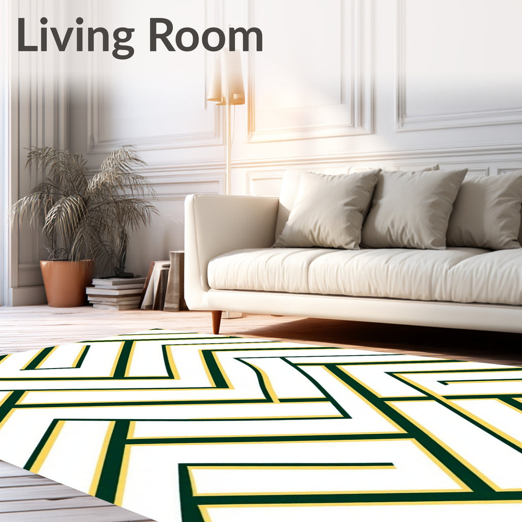Modern Green and Yellow Geometric Weave Rug