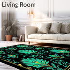 Art Nouveau Teal Floral Emerald Accents Rug