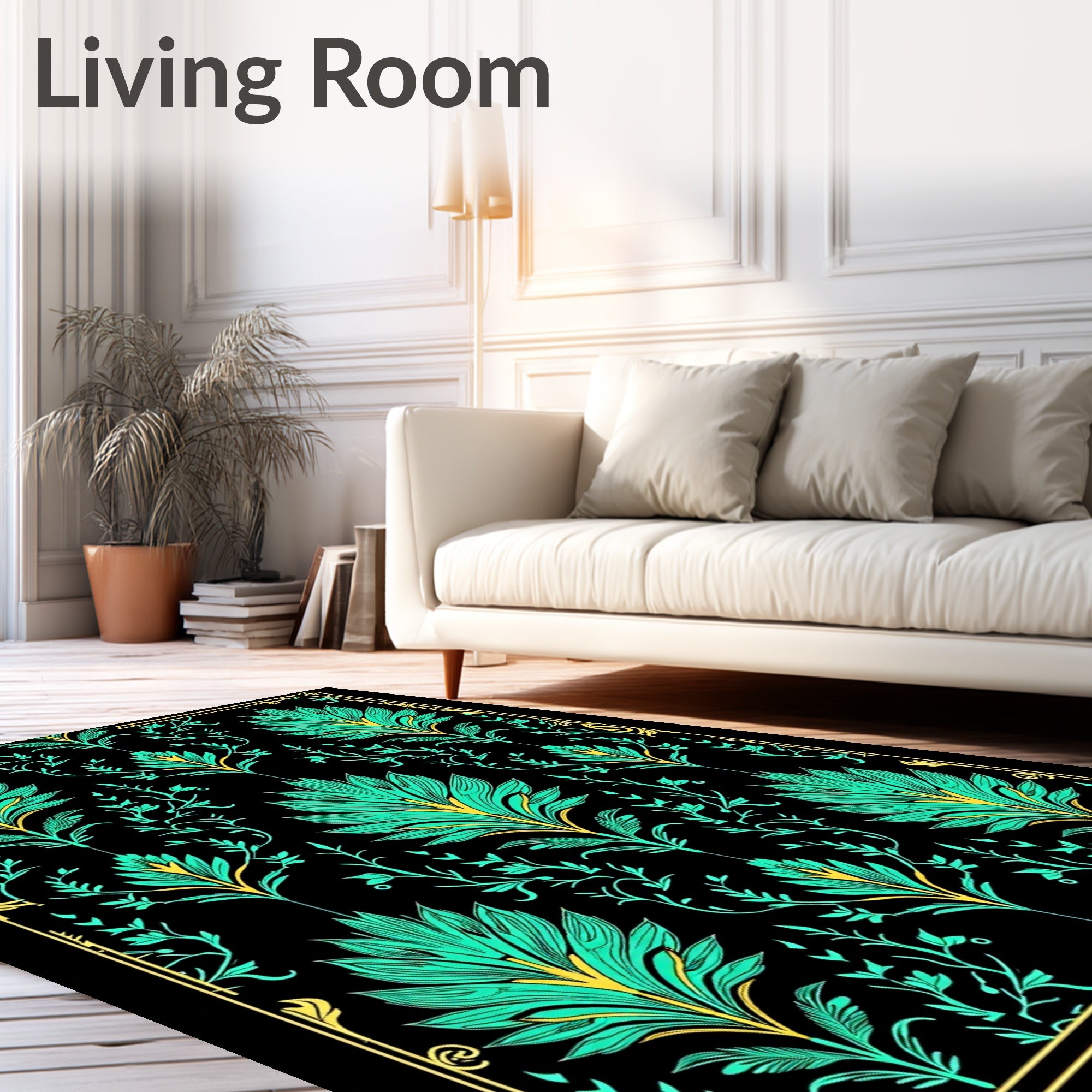 Art Nouveau Teal Floral Emerald Accents Rug