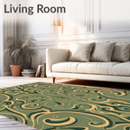 Emerald Gold Scrolling Damask Rug