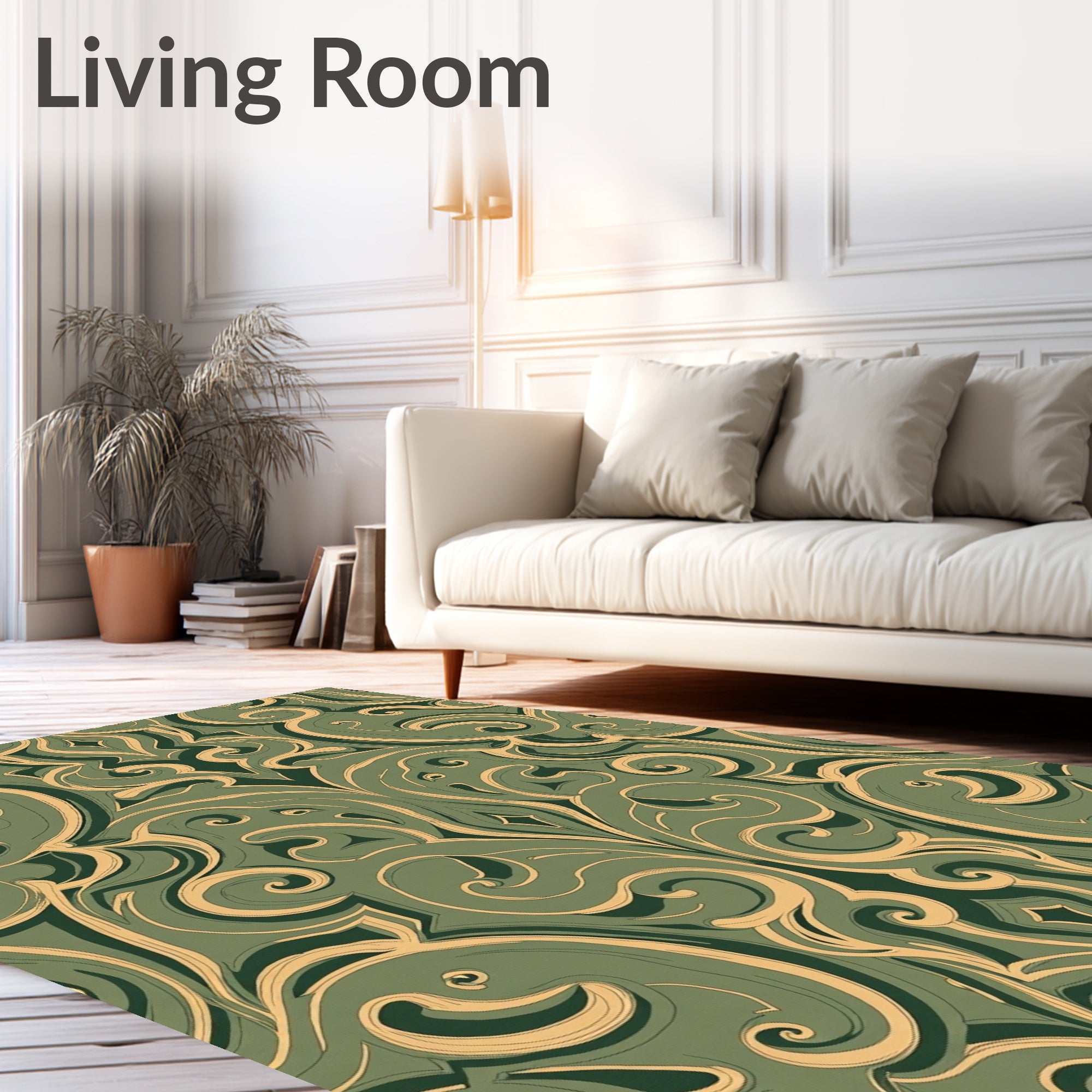 Emerald Gold Scrolling Damask Rug
