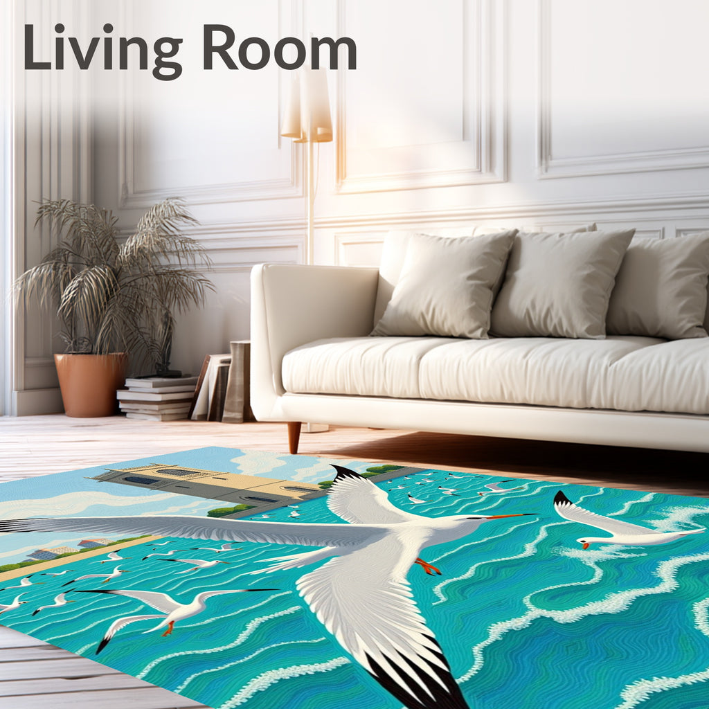 Coastal Seagulls Over Teal Waves Rug