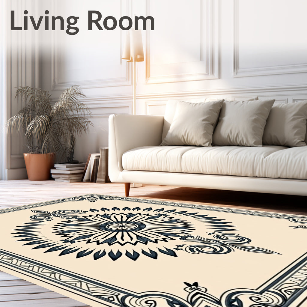Antique Navy Sunburst Mandala Frame Rug
