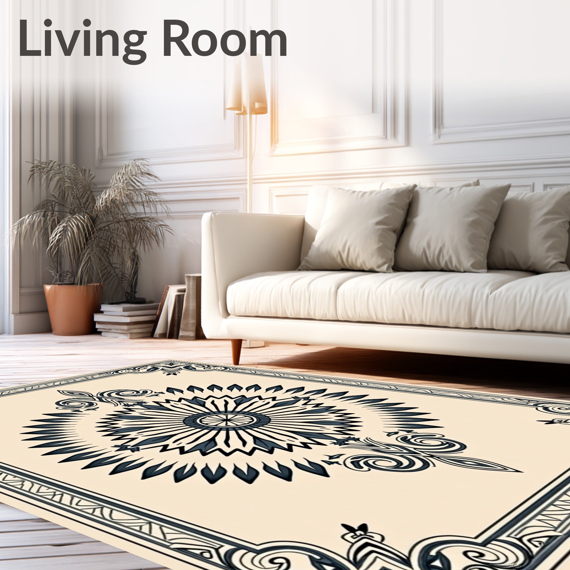 Antique Navy Sunburst Mandala Frame Rug