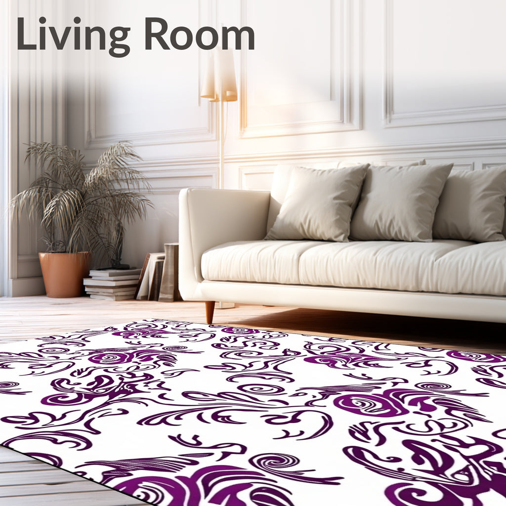 Rich Plum Floral Swirl Contemporary Rug