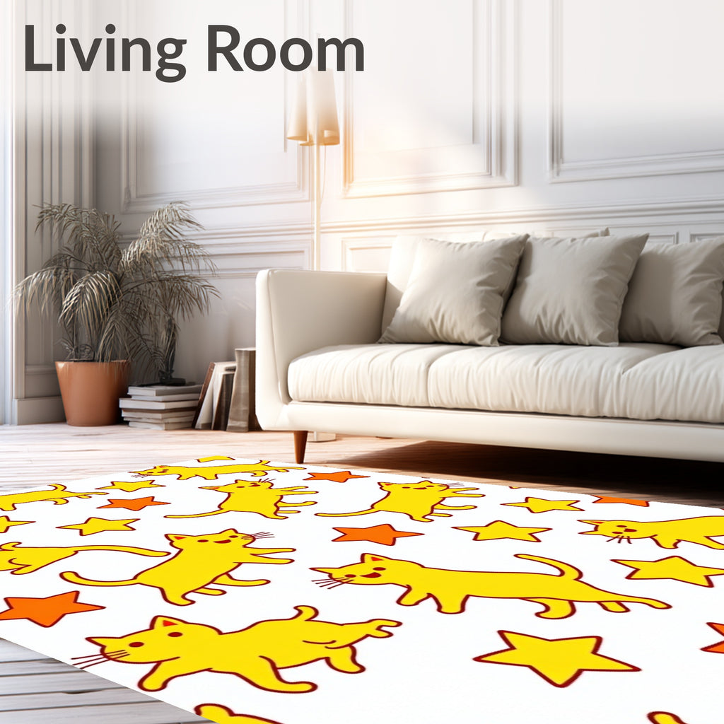 Yellow Cartoon Cats Stars Ragdoll Rug