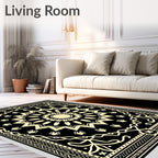 Black And Cream Sunburst Medallion Rug