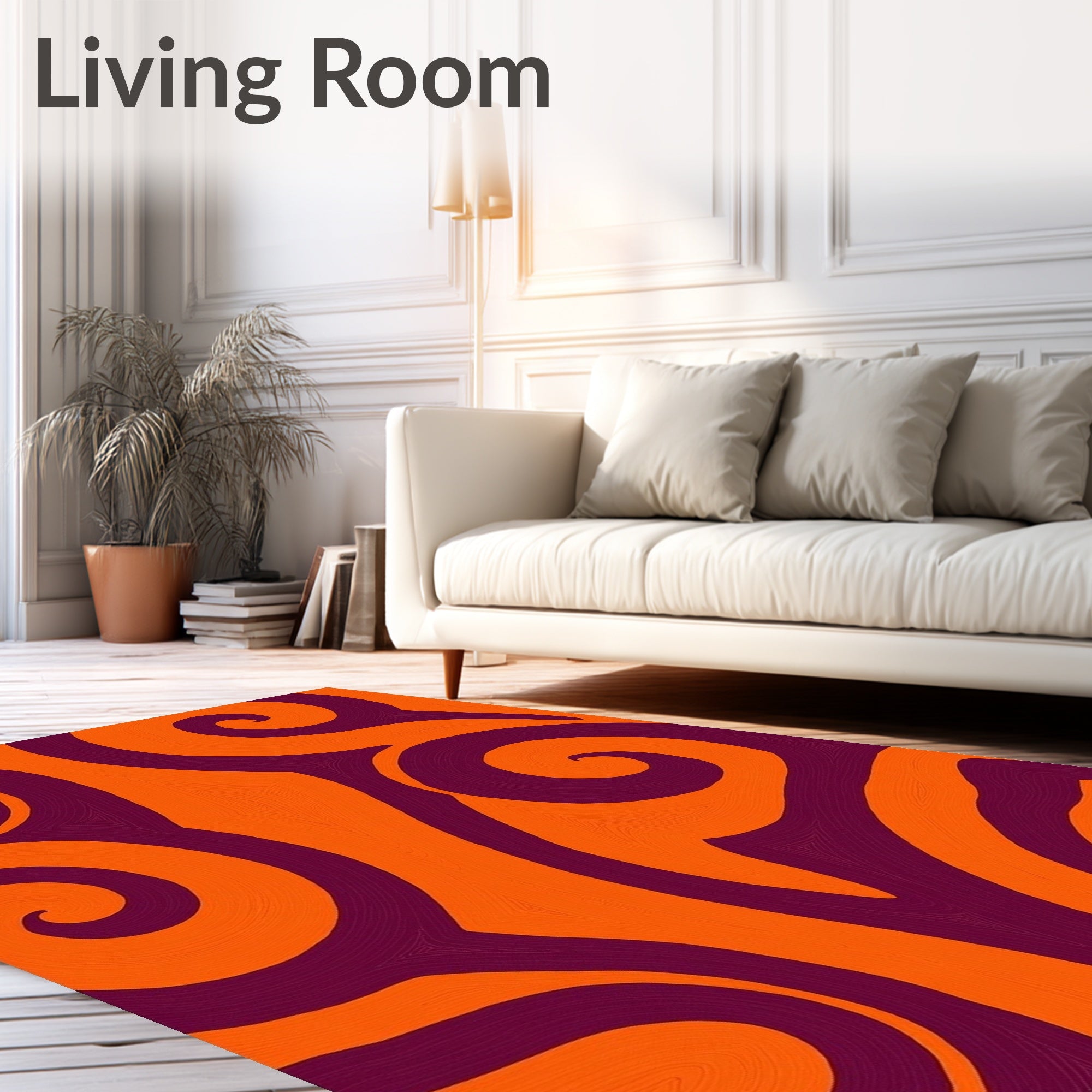 Vibrant Orange Plum Swirls Rug