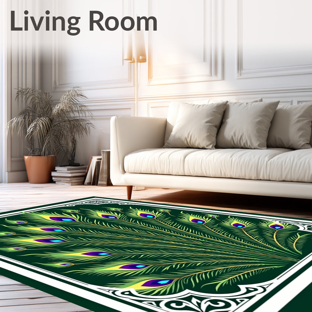 Emerald Peacock Feather Medallion Rug