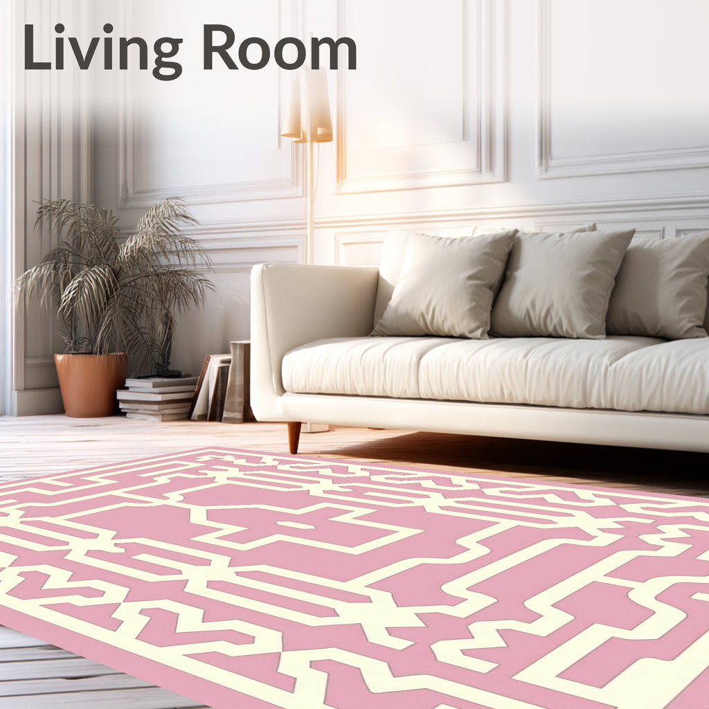 Soft Pink Geometric Lattice Medallion Rug