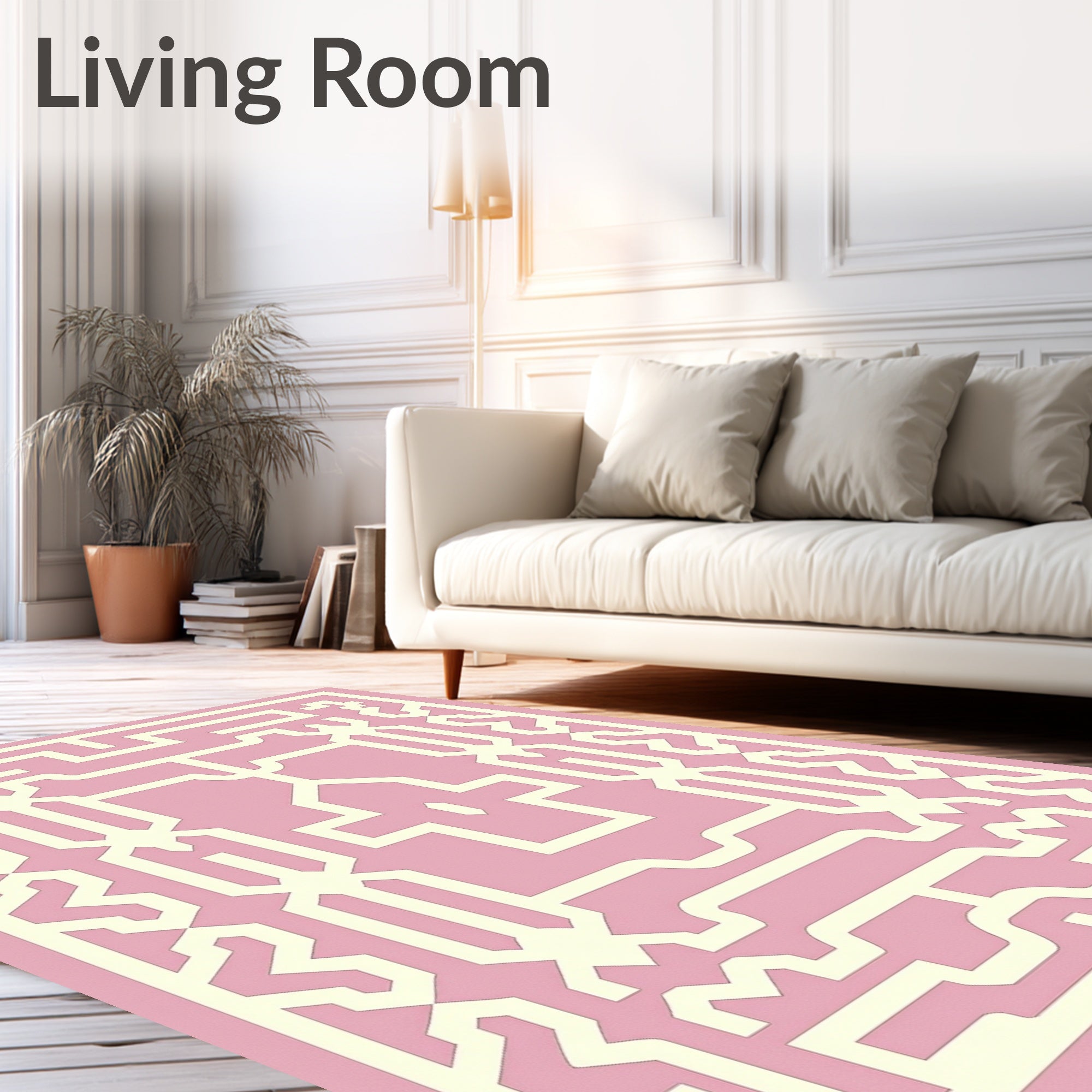 Soft Pink Geometric Lattice Medallion Rug