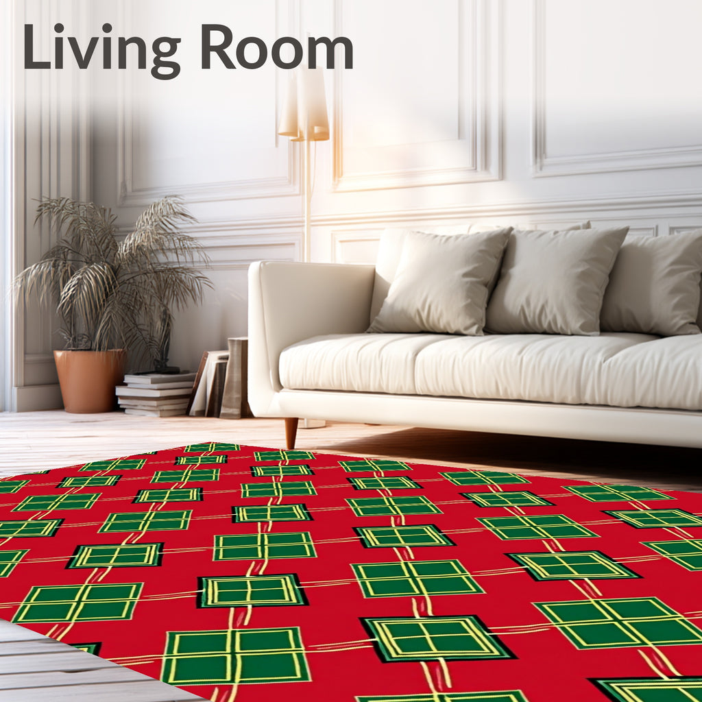 Classic Red Green Diamond Lattice Rug