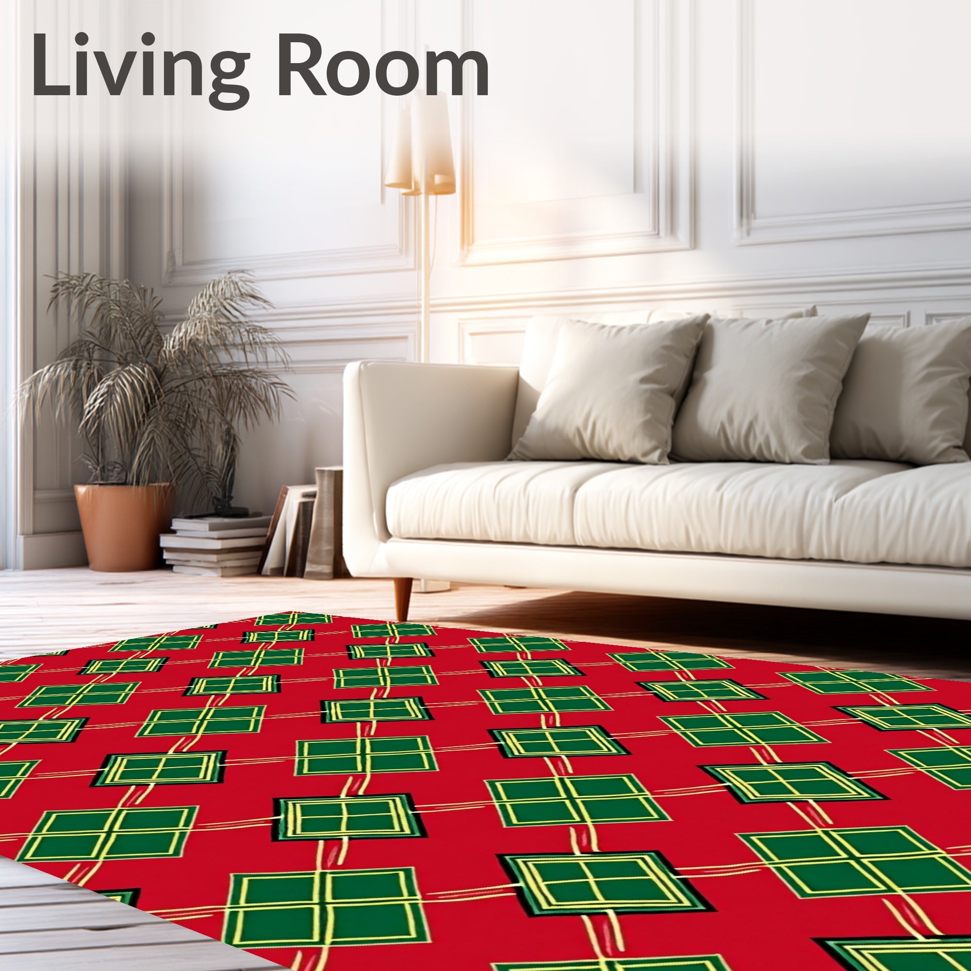 Classic Red Green Diamond Lattice Rug
