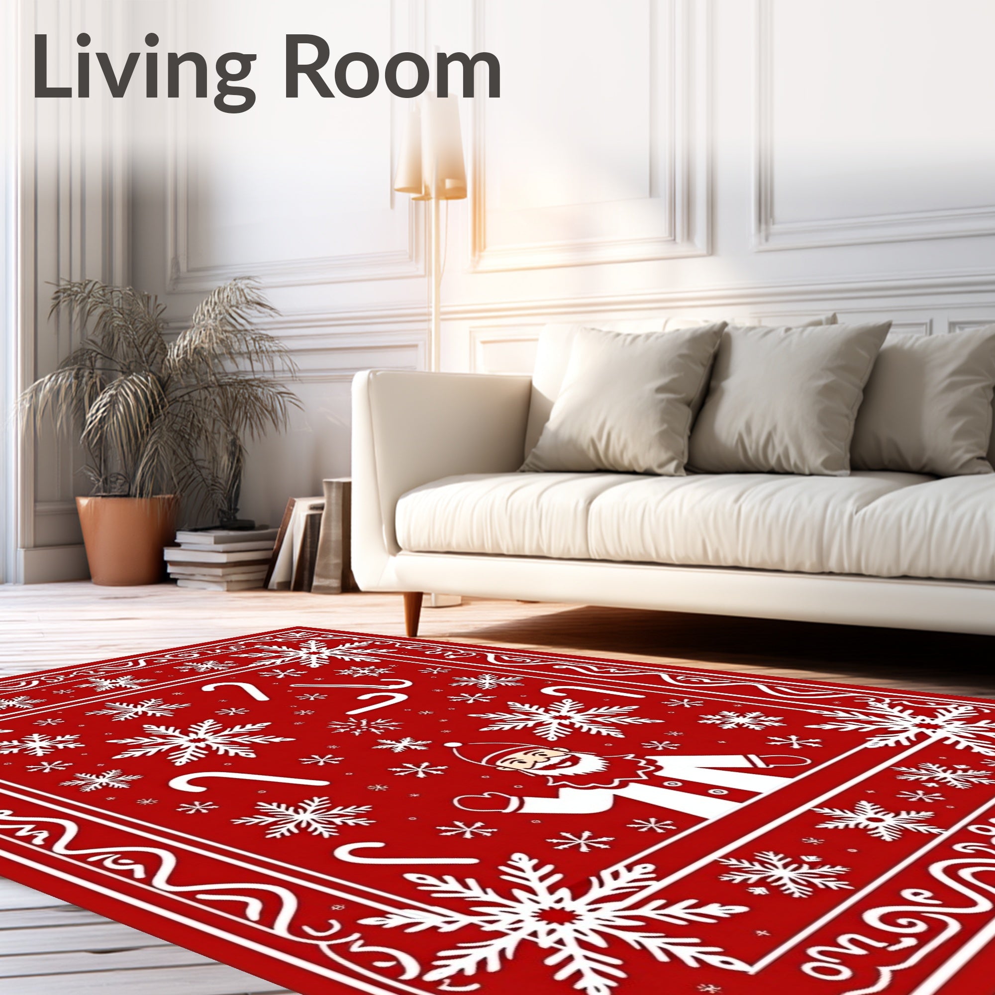 Festive Red Snowflakes Santa Candy Canes Rug