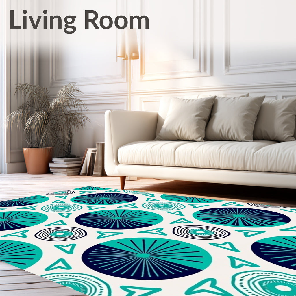 Teal Navy Concentric Circles Triangles Rug