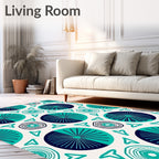Teal Navy Concentric Circles Triangles Rug