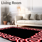 Red White Swirl Abstract Frame Rug
