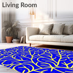 Vibrant Blue Yellow Botanical Network Rug