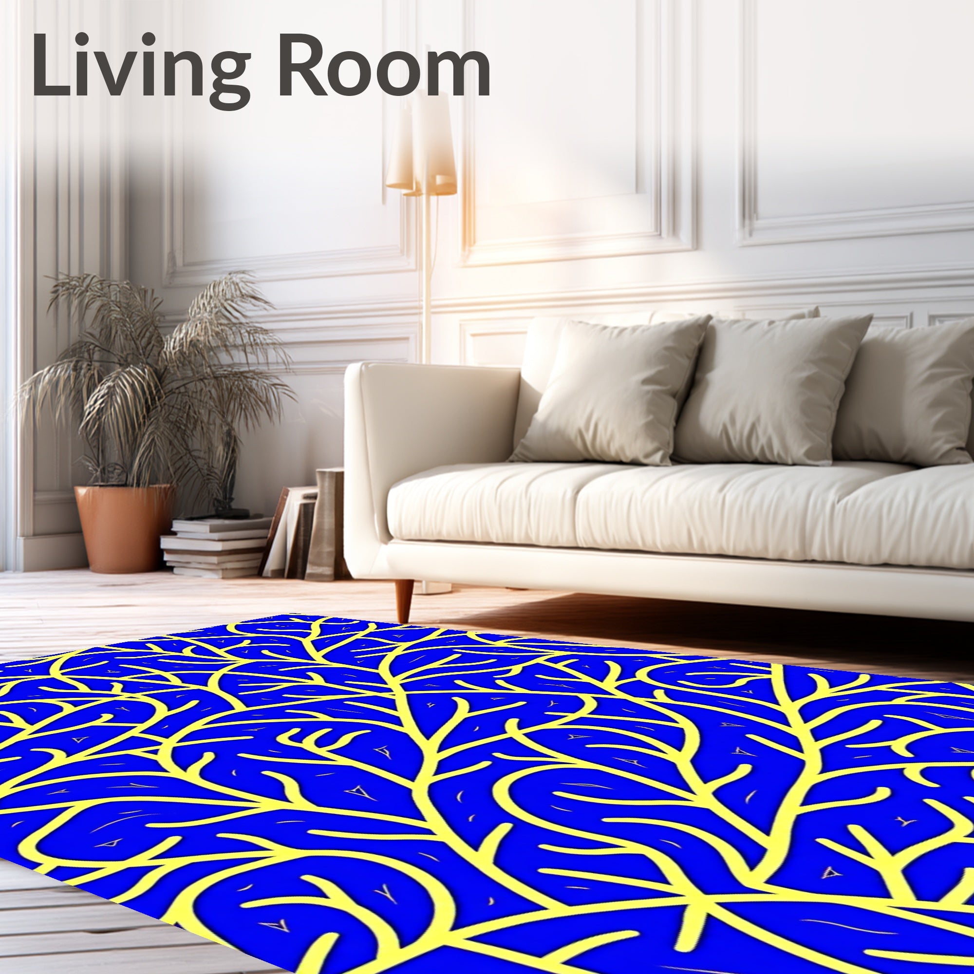 Vibrant Blue Yellow Botanical Network Rug