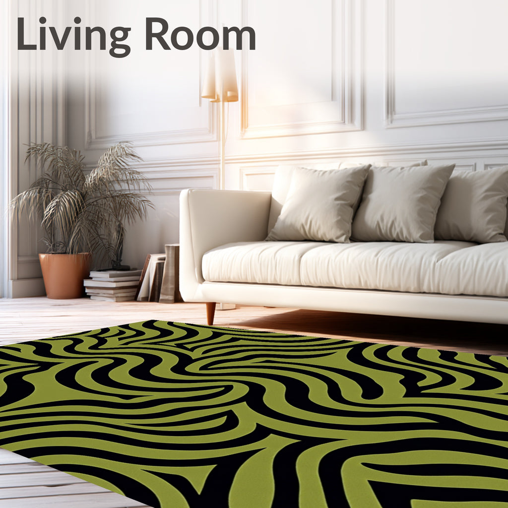Olive Black Abstract Wavy Stripes Rug