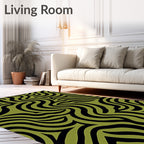 Olive Black Abstract Wavy Stripes Rug