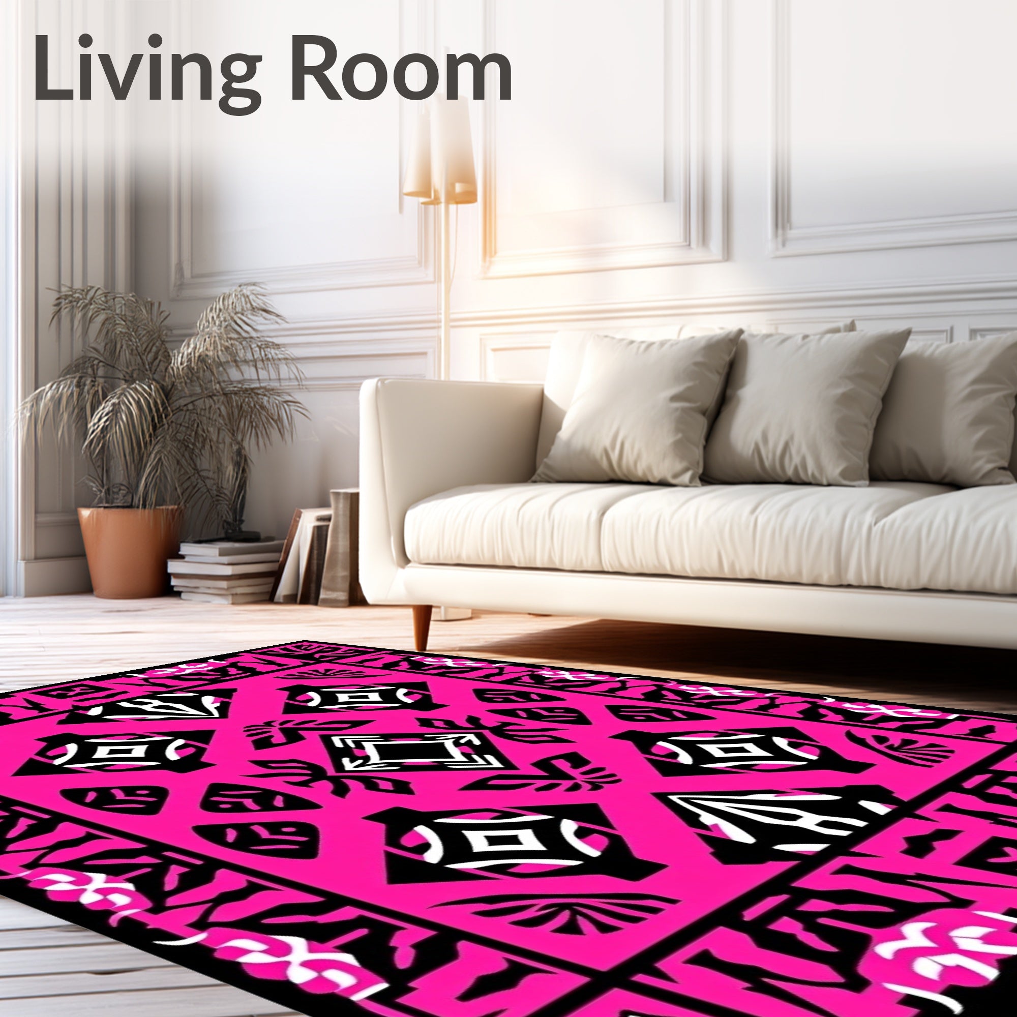 Bold Hot Pink Geometric Tribal Medallion Rug