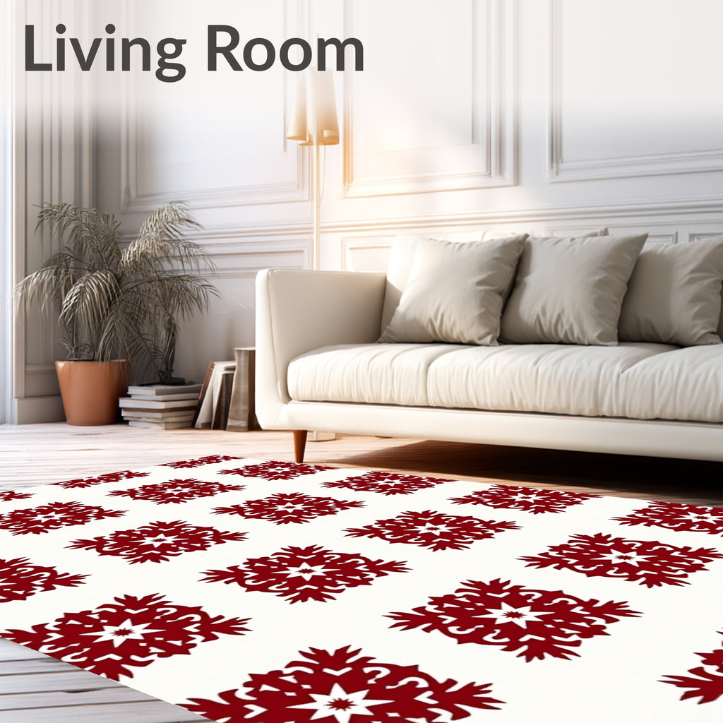 Deep Crimson Floral Square Medallion Rug