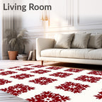 Deep Crimson Floral Square Medallion Rug