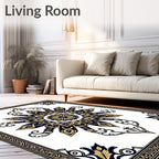 Ornate Navy Gold Floral Mandala Rug