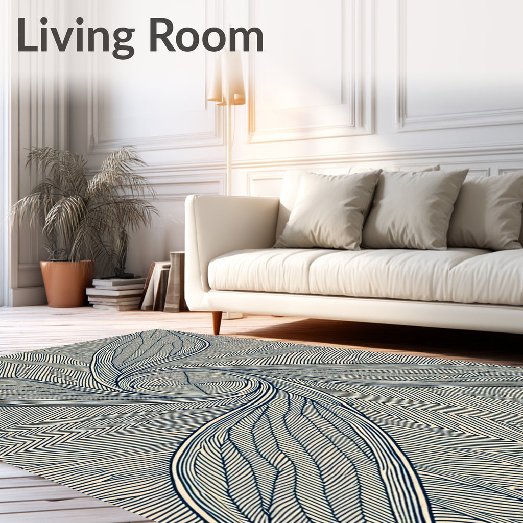 Dark Blue Leafy Swirl Abstract Rug