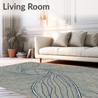 Dark Blue Leafy Swirl Abstract Rug