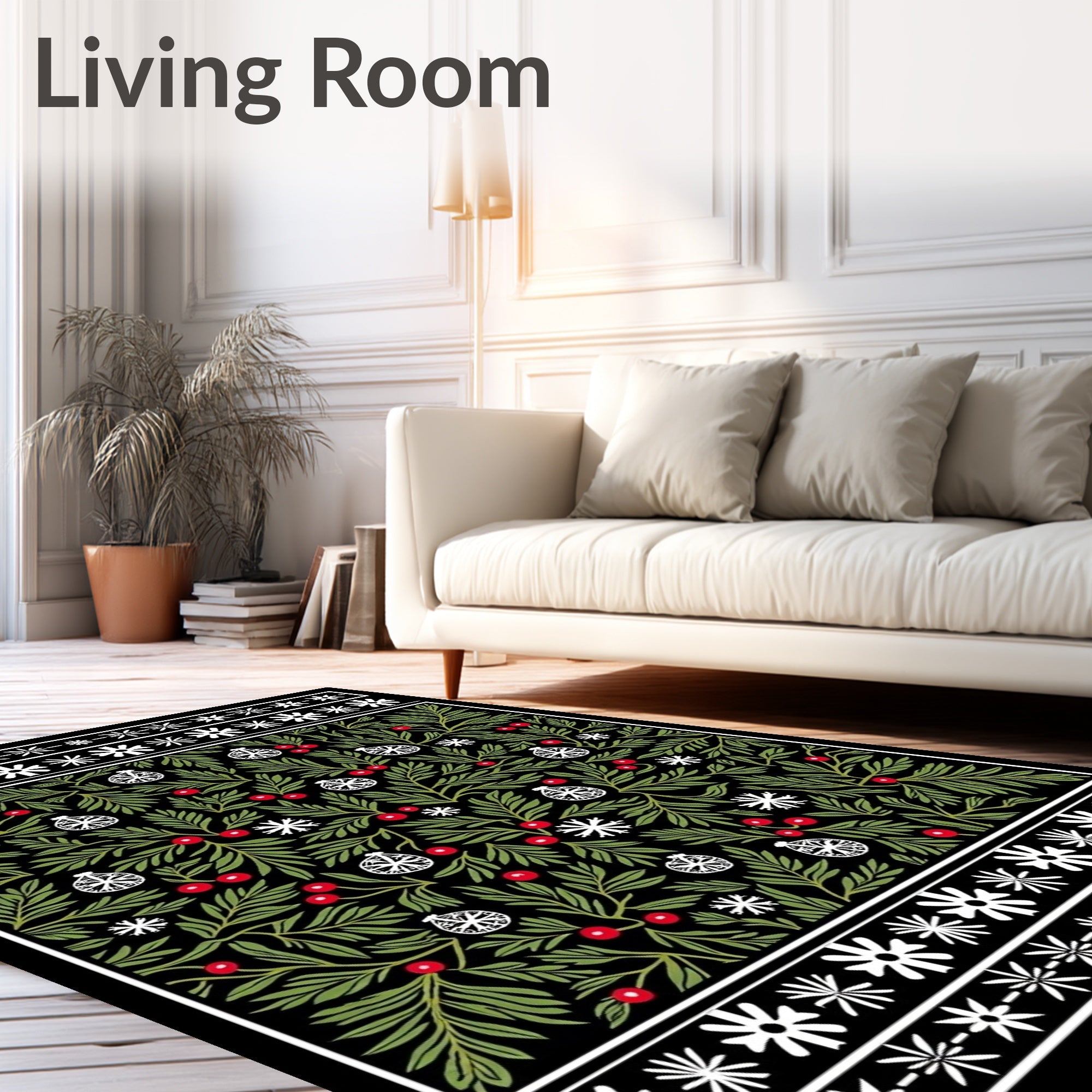Green Berry Red Ornament Floral Rug