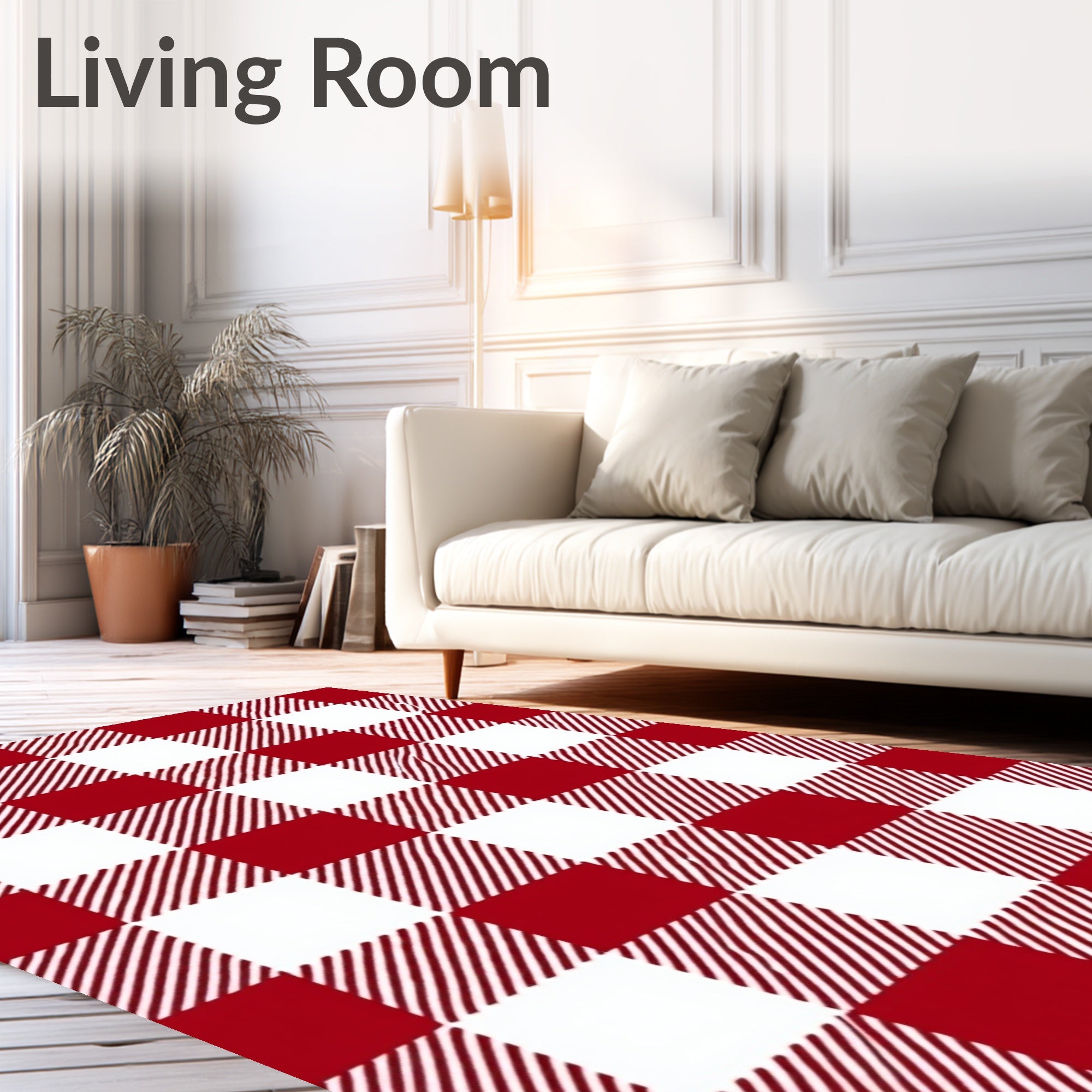 Classic Red White Gingham Check Rug