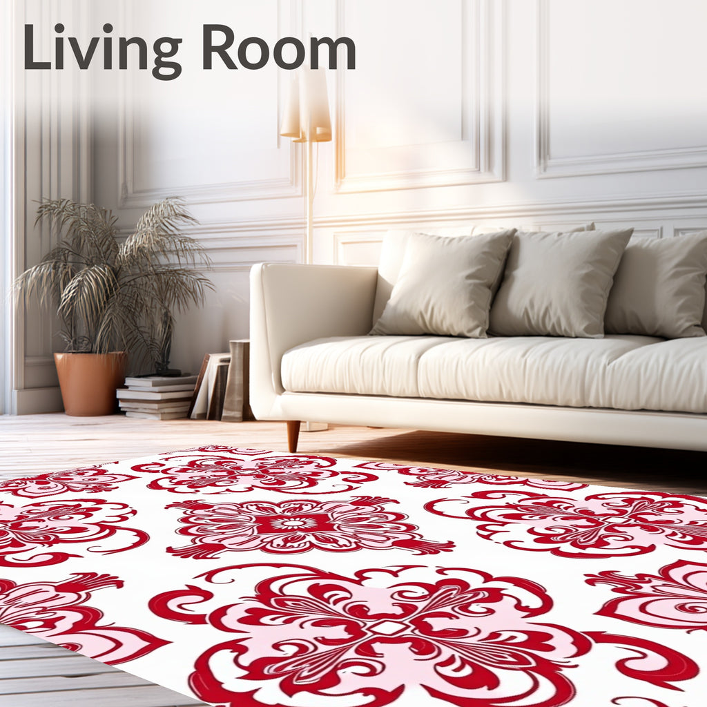 Crimson Floral Lattice Swirl Rug