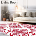 Crimson Floral Lattice Swirl Rug