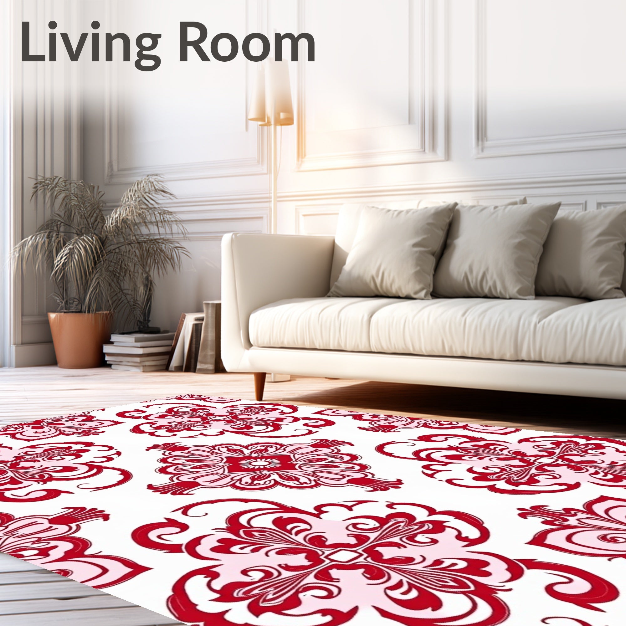 Crimson Floral Lattice Swirl Rug