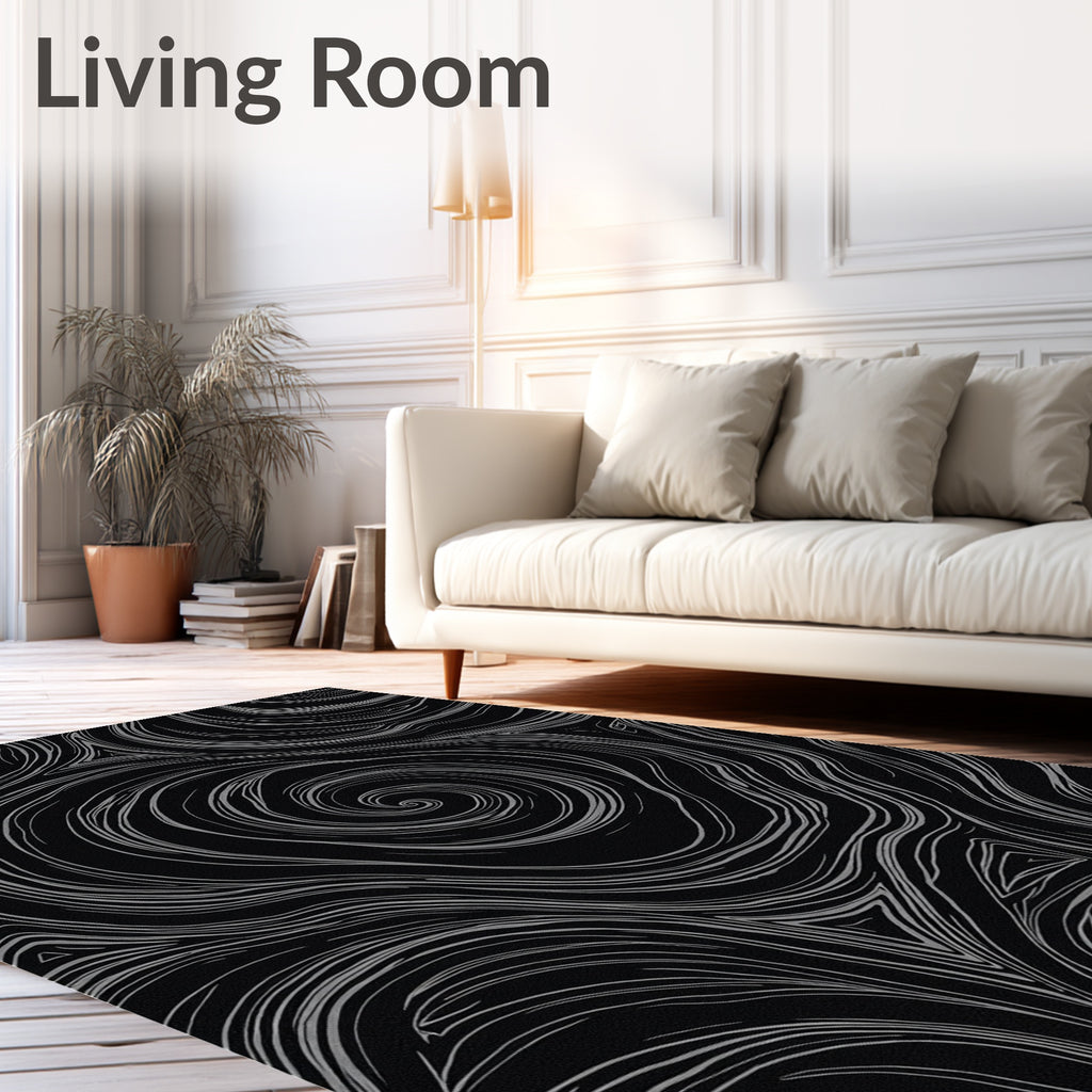 Minimalist Black Swirl Abstract Rug
