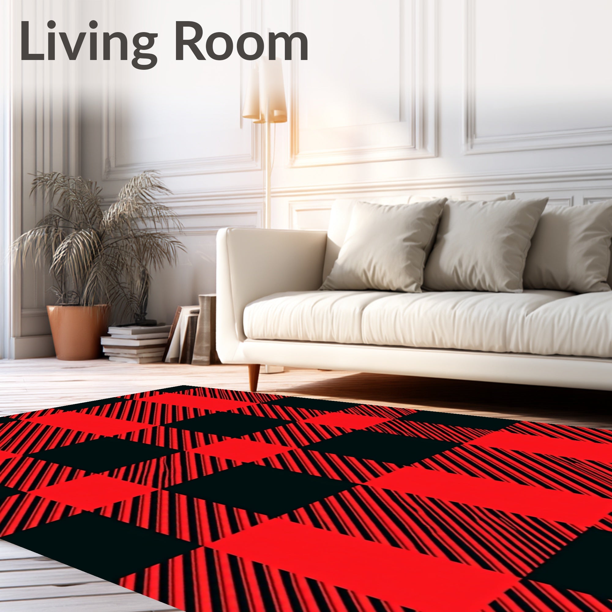Bold Red Black Gingham Plaid Rug