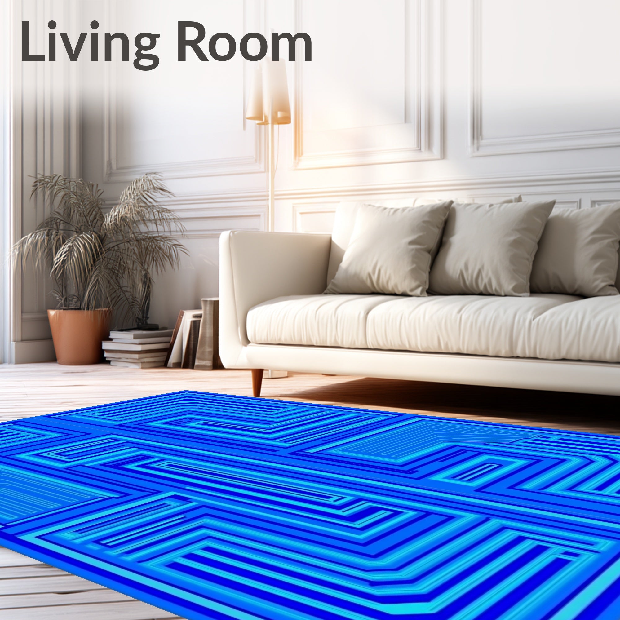 Deep Blue Geometric Maze Rug