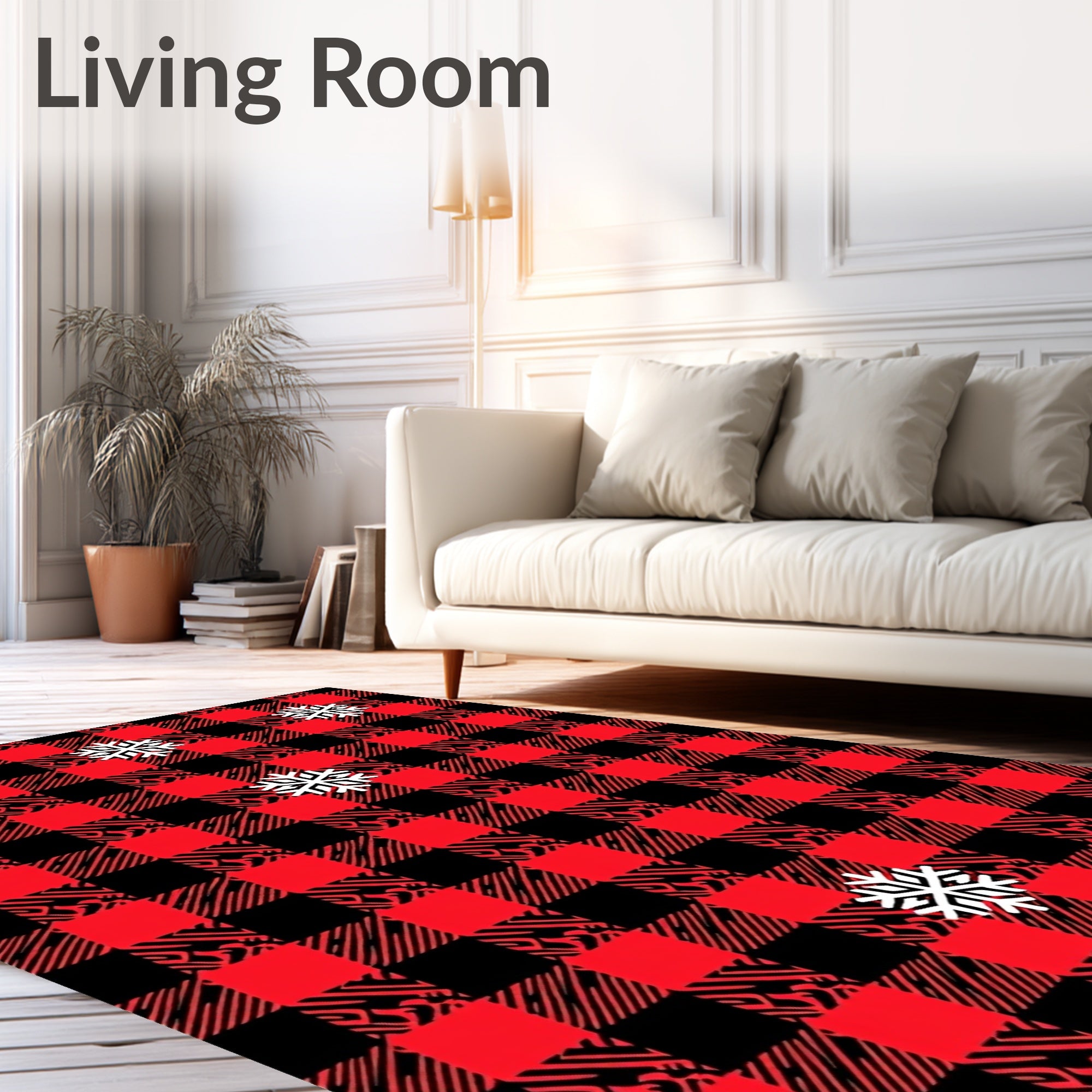 Red Black Buffalo Plaid Snowflakes Rug