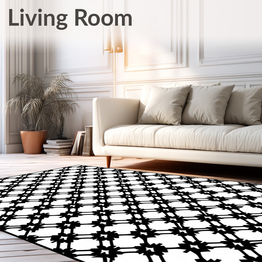 Black Lattice Floral Geometric Rug
