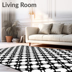 Black Lattice Floral Geometric Rug