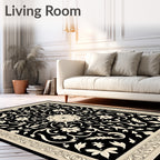 Art Nouveau Black Cream Floral Scroll Rug