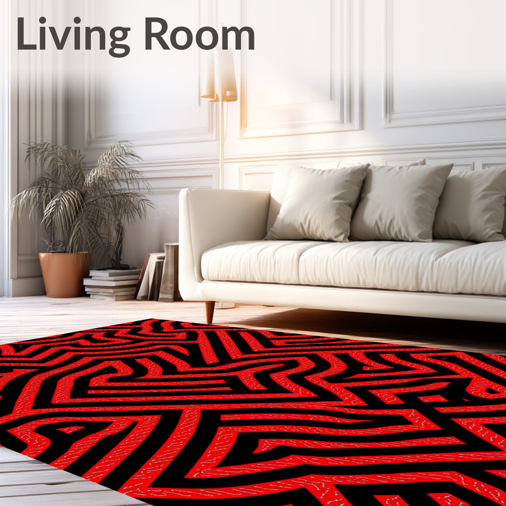 Bold Red Maze Lines Rug