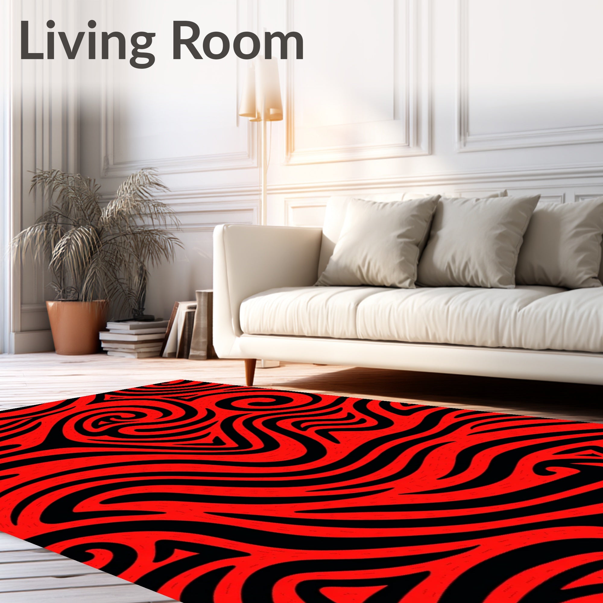 Vivid Red Black Swirling Lines Rug